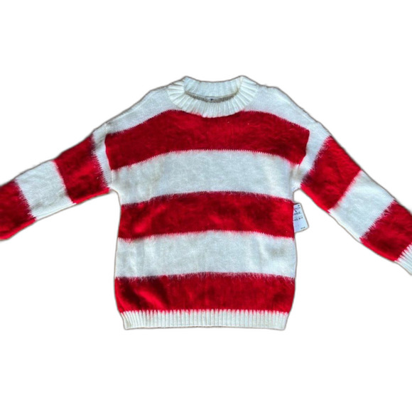 NWT BP Banana Republic Fuzzy Striped Red & White Sweater Women's Size Small - Picture 2 of 7